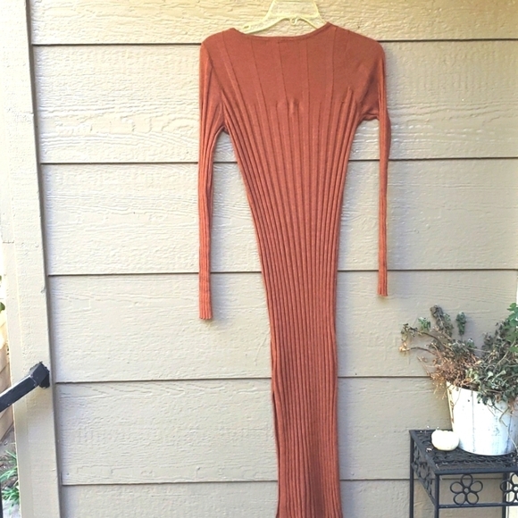 Asos Rust Brown Ribbed Long Sleeve Shift Dress 2 - Picture 11 of 11